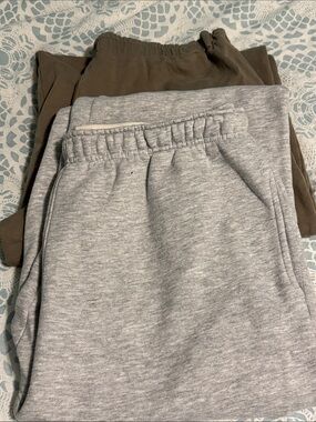 Set of 2 Elastic-Waist Leggings - Gray & Brown